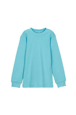 Açık Turkuaz Basic Kız Çocuk Çıtçıtlı Sıfır Yaka Kışlık Uzun Kol Tişört