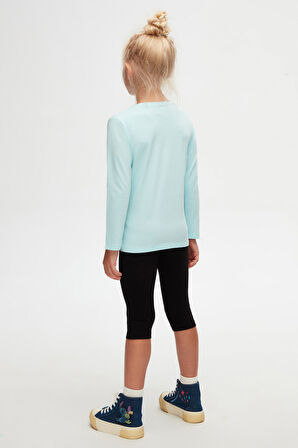 Uçuk Turkuaz Basic Unisex Çocuk Mevsimlik Sıfır Yaka Uzun Kollu Tişört