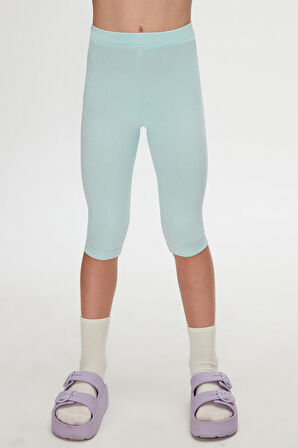 Uçuk Turkuaz Basic Kız Çocuk Diz Altı Tayt Kapri