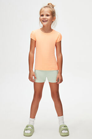 Fosfor Kayısı Basic Kız Çocuk Sıfır Yaka Karpuz Kol Tişört