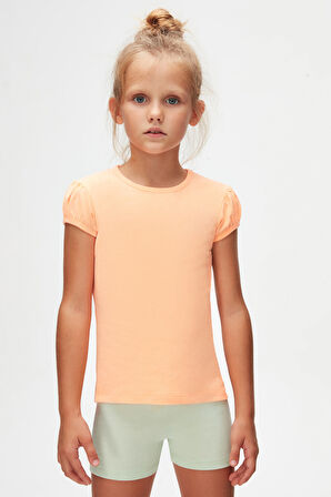 Fosfor Kayısı Basic Kız Çocuk Sıfır Yaka Karpuz Kol Tişört