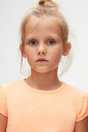 Fosfor Kayısı Basic Kız Çocuk Sıfır Yaka Karpuz Kol Tişört