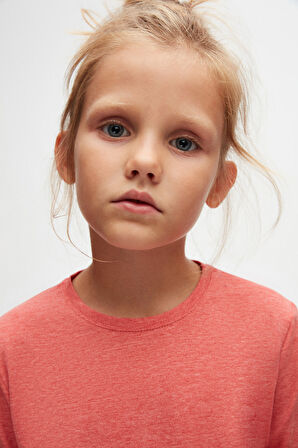 Turuncu Melanj Basic Unisex Çocuk Mevsimlik Sıfır Yaka Uzun Kollu Tişört