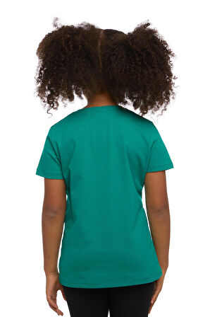Koyu Yeşil Basic Unisex Çocuk Sıfır Yaka Kısa Kollu Tişört