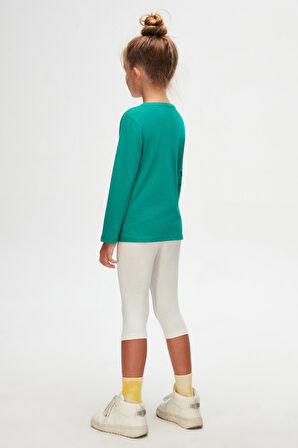 Koyu Yeşil Basic Unisex Çocuk Mevsimlik Sıfır Yaka Uzun Kollu Tişört