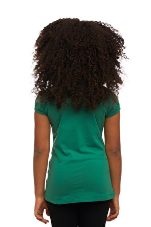 Koyu Yeşil Basic Kız Çocuk Sıfır Yaka Karpuz Kol Tişört