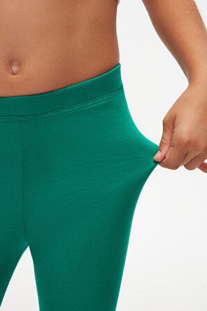 Koyu Yeşil Basic Kız Çocuk Kışlık Tayt