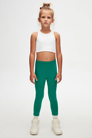 Koyu Yeşil Basic Kız Çocuk Kışlık Tayt