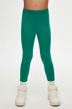 Koyu Yeşil Basic Kız Çocuk Yazlık Tayt