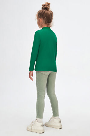 Yeşil Basic Kışlık Yarım Balıkçı Yaka Uzun Kollu Kız Çocuk Tişört