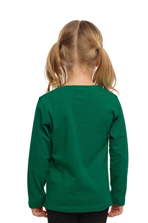 Yeşil Basic Unisex Çocuk Mevsimlik Sıfır Yaka Uzun Kollu Tişört
