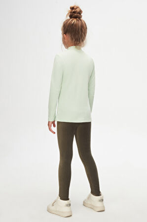 Soft Yeşil Basic Kışlık Yarım Balıkçı Yaka Uzun Kollu Kız Çocuk Tişört