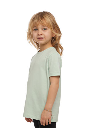 Soft Yeşil Basic Unisex Çocuk Sıfır Yaka Kısa Kollu Tişört