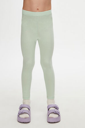 Soft Yeşil Basic Kız Çocuk Yazlık Tayt