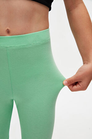 Pastel Yeşil Basic Kız Çocuk Yazlık Tayt