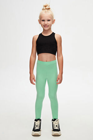 Pastel Yeşil Basic Kız Çocuk Yazlık Tayt