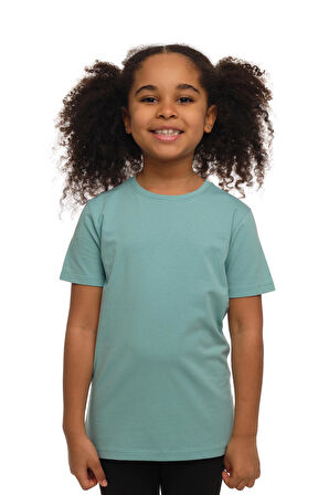 Çağla Yeşil Basic Unisex Çocuk Sıfır Yaka Kısa Kollu Tişört