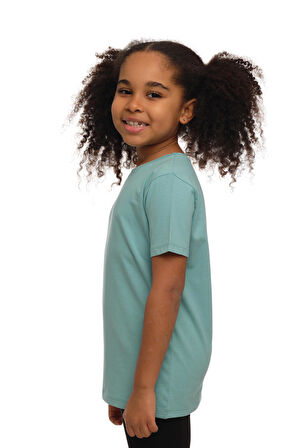 Çağla Yeşil Basic Unisex Çocuk Sıfır Yaka Kısa Kollu Tişört