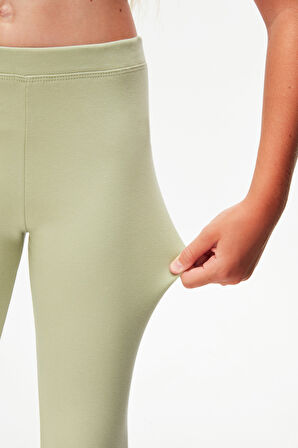 Açık Çağla Yeşil Basic Kız Çocuk Kışlık Tayt