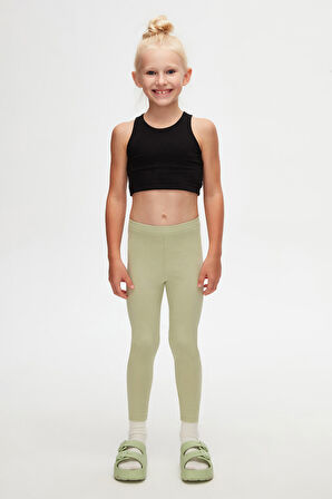 Açık Çağla Yeşil Basic Kız Çocuk Yazlık Tayt