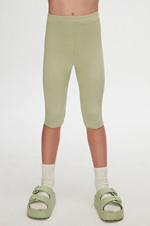 Açık Çağla Yeşil Basic Kız Çocuk Diz Altı Tayt Kapri