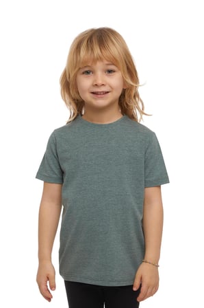 Koyu Yeşil Melanj Basic Unisex Çocuk Sıfır Yaka Kısa Kollu Tişört