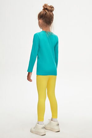 Petrol Basic Unisex Çocuk Mevsimlik Sıfır Yaka Uzun Kollu Tişört