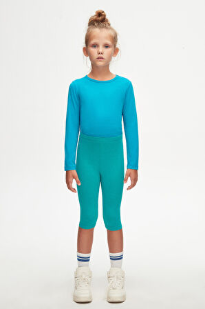 Petrol Basic Kız Çocuk Diz Altı Tayt Kapri