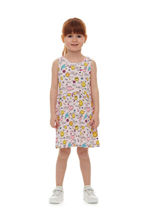 Friendly Smile Kız Çocuk Desenli Kolsuz Elbise