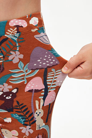 Kahverengi Forest Animals Kız Çocuk Yazlık Desenli Tayt