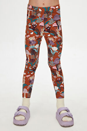 Kahverengi Forest Animals Kız Çocuk Yazlık Desenli Tayt