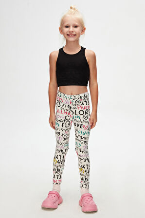 Ekru Glasgow Kız Çocuk Yazlık Desenli Tayt