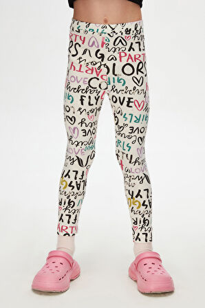 Ekru Glasgow Kız Çocuk Yazlık Desenli Tayt