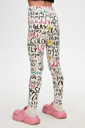 Ekru Glasgow Kız Çocuk Yazlık Desenli Tayt