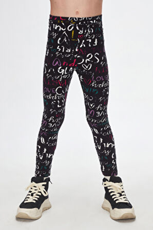 Siyah Glasgow Kız Çocuk Yazlık Desenli Tayt