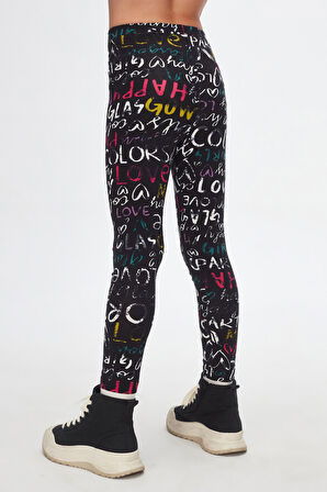 Siyah Glasgow Kız Çocuk Yazlık Desenli Tayt