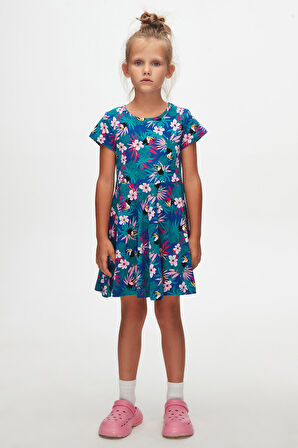Tropical Parrot Kız Çocuk Desenli Kısa Kollu Elbise