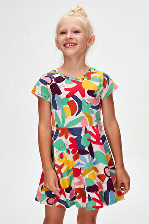 Cutouts Foliage Kız Çocuk Desenli Kısa Kollu Elbise