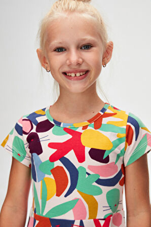 Cutouts Foliage Kız Çocuk Desenli Kısa Kollu Elbise