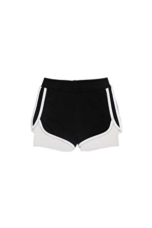 SİYAH-BEYAZ İki İplik Beli Ribanalı Kız Çocuk Şort