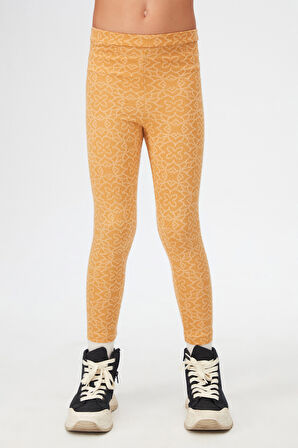 Hardal Yonca Desen Jakarlı Kız Çocuk Tam Boy Tayt