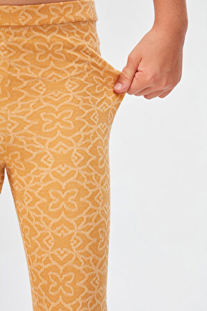 Hardal Yonca Desen Jakarlı Kız Çocuk Tam Boy Tayt