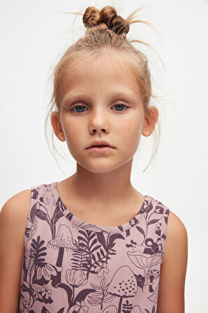 Gül Kurusu Forest Animals Kız Çocuk Desenli Kolsuz Elbise