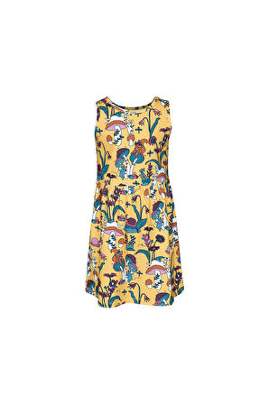 Cheerful Mushroms Kız Çocuk Desenli Kolsuz Elbise