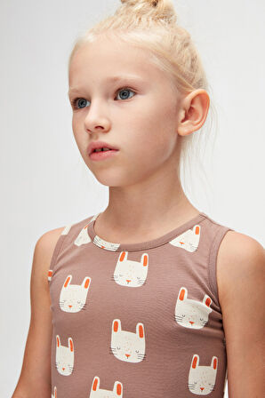 Sleepy Bunny Kız Çocuk Desenli Kolsuz Elbise