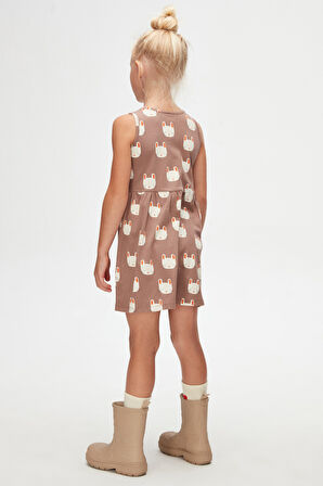 Sleepy Bunny Kız Çocuk Desenli Kolsuz Elbise