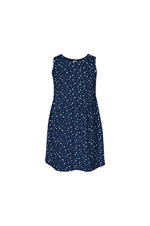 Koyu Lacivert Little Stars Kız Çocuk Desenli Kolsuz Elbise