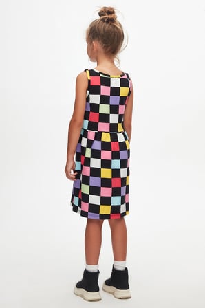 Op Art Chechers Kız Çocuk Desenli Desen Elbise