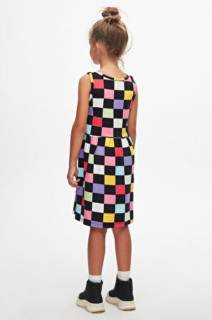 Op Art Chechers Kız Çocuk Desenli Desen Elbise