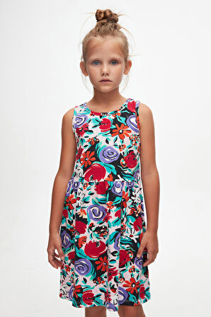 Vintage Flowers Kız Çocuk Desenli Kolsuz Elbise